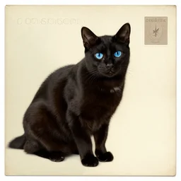 vintage postcard black cat, blue eyes