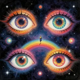 trippy psychedelic cosmic eyes in outer space illustration by frank frazetta