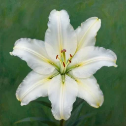 achingly beautiful extreme close up painting of one white lily blossom on green background rene magritte, monet, and turner. piranesi. macro lens, symmetry, circular.