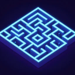 detailed neon isometric labyrinth maze