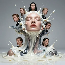 melting woman emerging from milk and ferrofluid, shintaro kago, studio light, fashion photography portrait, head neck shoulders, victo ngai, kilian eng, alex grey, moebius, digital art, masterpiece, camille vivier, fantastically beautiful, beksinski, dan mumford, simon stalenhag, artstation, 8 k