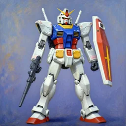 A Gundam mech from Mobile Suit Gundam painted by Claude Monet