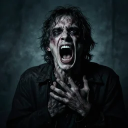 portrait of a man screaming in terror by award - winning photographer annie leibovitz. fear, morbid, nightmare, supernatural, creepy, terrifying, 8 k, digital art, highly detailed, chiaroscuro!!!