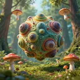 mandelbulb, octane render, fractals flying, mushrooms, cinema 4 d, art by beeple, ultra realistic, photo realistic, unreal engine, beautiful, forest, 4 k