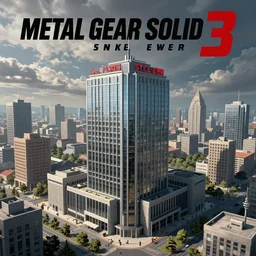 a city building in the style of the metal gear solid 3 : snake eater theme cover art