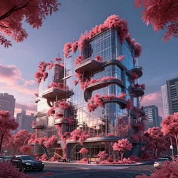 a beautiful detailed render of nature townhome industrial architecture by frank lloyd wright, gem tundra at spring hyperrealism at night crystal at dusk fantasy infrared reclaimed by nature made of glass rainforest bladerunner 2 0 4 9 liberty city venus desert retrowave bioshock sunset, archdaily, wallpaper, highly detailed, trending on artstation.