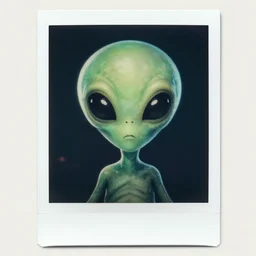 cute distressed polaroid of a scary alien looking at camera, artstation 8 k very very very scary