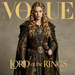 orc from lord of the rings. studio photo feminine pose. vogue magazine cover with text. highly detailed