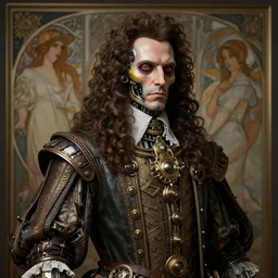 a hyperdetailed matte portrait of a steampunk cyborg dressed as a 1 6 th century euopean nobleman, highly detailed, deep focus, elegant, digital painting, sharp focus, ultra realistic, 8 k, art by greg rutkowski and rembrandt and alphonse mucha, ultrawide lens