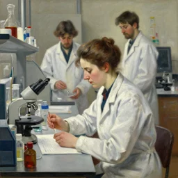 a female professor doing experiments in her lab, oil on canvas, artstation, by j. c. leyendecker and edmund blair leighton and charlie bowater, beautiful face, octane, very aesthetic!!!!!!!!!!!!!!!