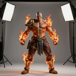 Ogun from fire force drawn in as Brand from league of legends, movie shot, studio shot, studio lighting, 8k