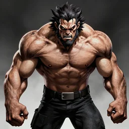 a steroids werewolf with absurdly big muscles,  intense expression, epic, high detail, high contrast