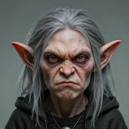 goblin portrait. strong goblin with grey hair.