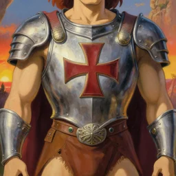 He-Man!!!!!, close up, ghibli!! ,sci fi,fantasy, intricate, german iron cross chest armor ,elegant, loin cloth ,highly detailed, oil painting, artstation, concept art, matte, sharp focus, illustration, dramatic, sunset,hearthstone, art by Artgerm and Greg Rutkowski and Alphonse Mucha