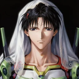 portrait of gendo ikari ii evangelion, male, thin pursed lips, sharp jaw light black hair soft hair swept back short length hair, anime, fantasy, intricate, elegant, highly detailed, digital painting, artstation sharp focus, hunterpedia madonna art by artgerm and ruan jia and ross tran