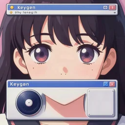 an retro anime image, key generator for music plugin, hd, old internet art, detailed face, keygen, high quality, aesthetic, soft colors, 4 k