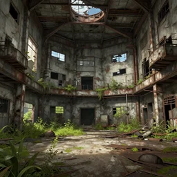 a beautiful ultradetailed illustration of industrial architecture urbex game room unfinished building architecture abandoned nature by benedek vass, cgsociety vice city, archdaily, wallpaper, highly detailed, trending on artstation.