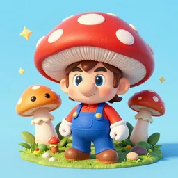 magic mushroom, chibi the witcher mario, nendroid, butcher billy style