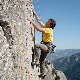 sylvester stallone climbing a difficult rock climbing mountain