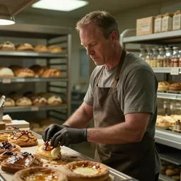 film still of agent smith working in a bakery in the new matrix movie, 4 k