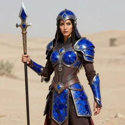 photo of a female rogue warrior with lapis lazuli armour and weapons