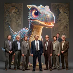 anthropomorphic highly detailed group portrait of funny mr bean neon giant cute eyes guanlong, intricate, elegant, highly detailed, digital painting, artstation, concept art, smooth, sharp focus, illustration, art by artgerm, bob eggleton, michael whelan, stephen hickman, richard corben, wayne barlowe, trending on artstation and greg rutkowski and alphonse mucha, 8 k