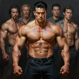 concept art of bodybuilder, highly detailed painting by dustin nguyen, akihiko yoshida, greg tocchini, greg rutkowski, cliff chiang, 4 k resolution, trending on artstation, 8 k