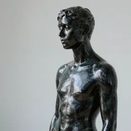 photo of a black, reflecting statue of a person, photorealistic, octane render, unreal engine, 8 k, high detailed