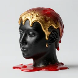 a black and golden and red'melting ice melting head'