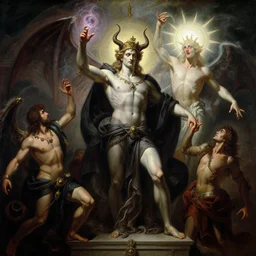 monumental male deity, casting demonic magic, summoning handsome lucifer morning star. highly detailed painting by gaston bussiere, craig mullins, j. c. leyendecker 8 k