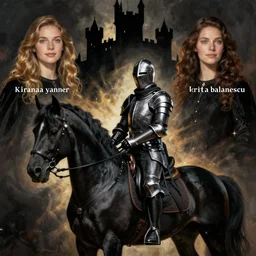 black knight on a black horse, black castle silhouette in background, illustration, by ( kieran yanner ) ( miranda meeks ) ( anna podedworna ) ( cristi balanescu ), digital art