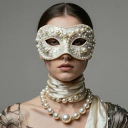 seed 1 9 6 0 5 3 5 3 1 8 a beautiful futuristic portrait covered by mask made of pearl and necklace made by silk twisted around neck, necklace made by wires, design by leonardo davinci, inspired by egon schiele, modern art, baroque art jewelry, new classic, hyper realistic, cinematic composition, cinematic lighting, fashion design, concept art, hdri, 4 k 1 9 6 0 5 3 5 3 1 8