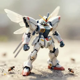 world's smallest mecha fighting house flies. watercolor by award - winning mangaka, backlighting, intricate details, muted pastel palette, depth of field, painting, macro photography.
