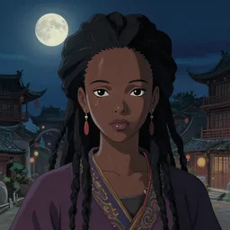 a portrait of a chinese - ( african ) princess, moon light, finely detailed features, perfect art, at an ancient city, gapmoe yandere grimdark, trending on pixiv fanbox, painted by greg rutkowski makoto shinkai takashi takeuchi studio ghibli, akihiko yoshida