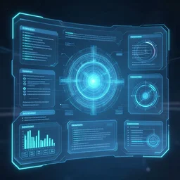 user interface concept art for a holographic info panel