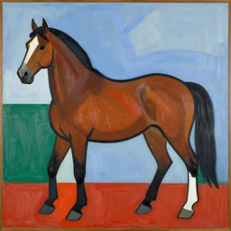a horse painted by piet mondriaan, primary colours, modern art