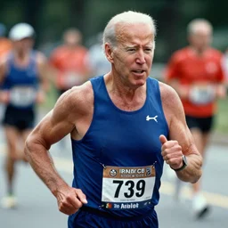film still close - up shot of joe biden running a marathon. photographic, photography