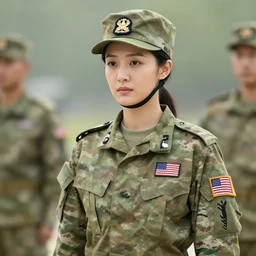 chinese woman in a american soldier suit