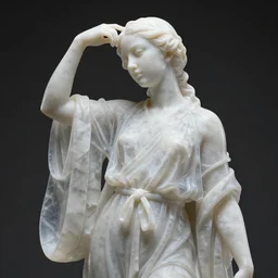 “a delicate renaissance marble sculpture Ana de Armas, highly detailed transparent marble cloth, gi, global illumination, physically based rendering, photorealistic, top light, dark background ”