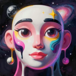 a face-like extremely high quality hd surrealism painting of a 3d galactic neon complimentary-colored cartoon surrealism melting optically illusiony high-contrast zaha hadid futuristic melting face by kandsky and salvia dali the second, salvador dali's much much much much more talented painter cousin, clear shapes, 8k, realistic shading, ultra realistic, super realistic