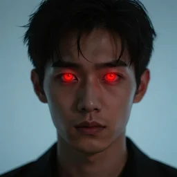 an man with glowing red eyes