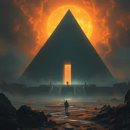 highly detailed, cinematic lighting, cgsociety, concept art, mystical landscape, art by greg rutkowski, ancient civilization, sharp focus, mysterious portal gateway pyramid, digital painting, artstation, illustration