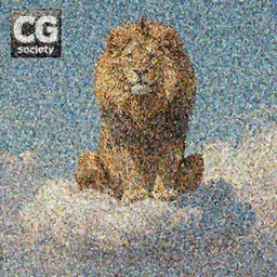 a lion sitting on top of a cloud in the sky, a digital painting by Goro Fujita, featured on cg society, furry art, movie poster, majestic, matte painting
