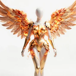 angel in an armored corset with flaming wings, detached sleeves, shoulder armor, thigh high leggings, glowing fiery aura feathers, stylized digital render, sharp, global illumination, octane renderer, ray tracing, 8 k, hdr, artstation by ian pesty and katarzyna dabek - chmiel and rossdraws.