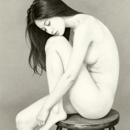 artstation a woman posing on a stool, by Hajime Sorayama, very detailed, close up, sideways