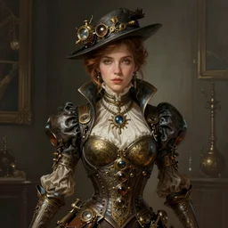 a cinematic portrait scene female steampunk blake lively, intricate, elegant, highly detailed, digital painting, artstation, concept art, smooth, sharp focus, illustration, art by artgerm and greg rutkowski and alphonse mucha
