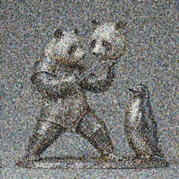 Metalwork of a Panda practing karate, medieval art, fragmented metal medieval sculpture of a penguim