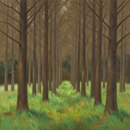 a meadow clearing with extremely thin tall trees, spirit of the forest dwells, magically dense, calm serene atmosphere, by asher brown durand, by yoshitaka amano
