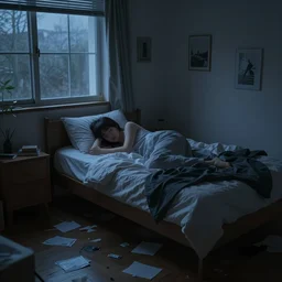 placid gloomy dusk messy bedroom trending on pixiv