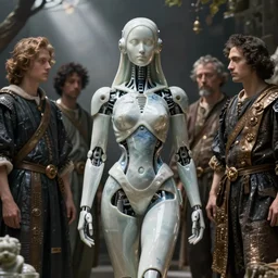 the high priestess cyborg, organic humanoid robots made of porcelain, photorealistic by michael komarck, greg rutkowski, victo ngai, artgerm, willem claesz heda and j. dickenson